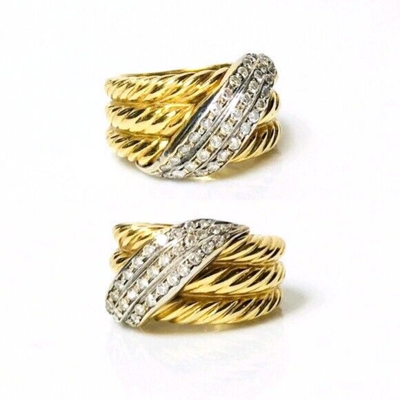 David Yurman 18k Gold Diamond Crossover Ring - Picture 2 of 7